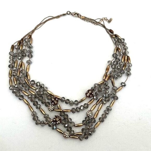 Gold tone and grey multi strand statement necklace - Picture 4 of 9